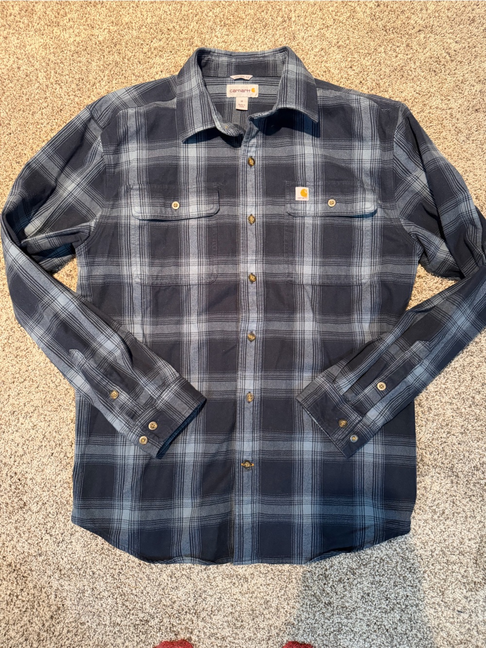 Men’s Carhartt Blue Plaid Flannel Long-Sleeve Button Down